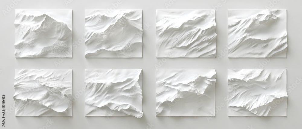 Poster abstract white textures in nine sections showcasing dimensional layers and natural forms, ideal for 