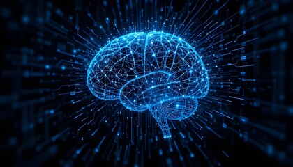 Fototapeta premium AI Brain Code Blue Abstract, Digital Intelligence