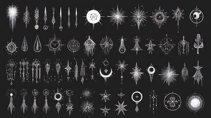 Celestial Star Design Elements Set.