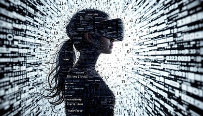 VR Woman Data Stream Abstract, Virtual Reality Concept