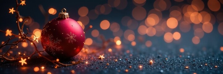 Ornament-filled backdrop with twinkling lights, purple, background, design