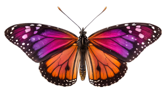 Vibrant Monarch Butterfly with Gradient Wings on Transparent Background