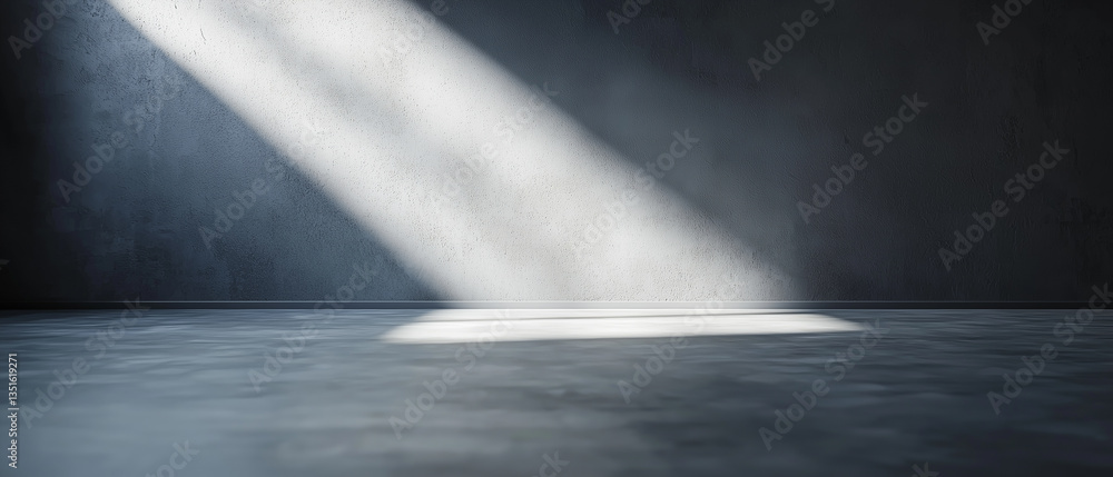 Aufkleber beam of light streams through window, casting bright rectangle on dark, minimalist room with clean l