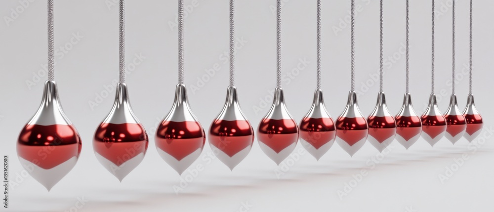 Aufkleber series of metallic pendulums with red accents creating visual harmony in minimalist design for abstr