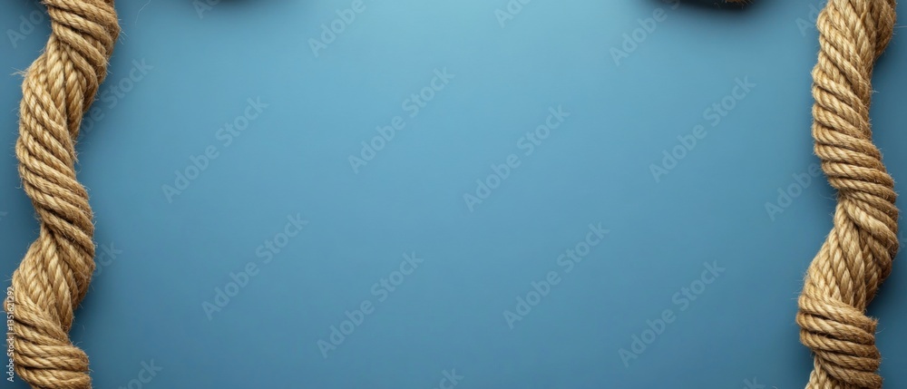 Poster Twisted Natural Rope Borders on a Blue Background for Creative and Artistic Projects with Space for Text or Design Elements