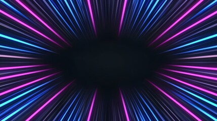 The image contains a dark background with numerous radiating lines of bright pink and blue neon light, creating a starburst or zoom effect with a central empty space.