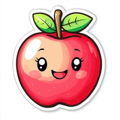 Obraz premium A cute cartoon illustration of a happy red apple with big eyes and a smiling face. Perfect for kids' content!
