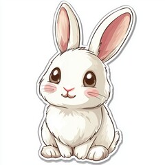 Obraz premium Adorable illustration of a fluffy white bunny rabbit. Its large eyes and soft fur create a sweet and gentle mood.