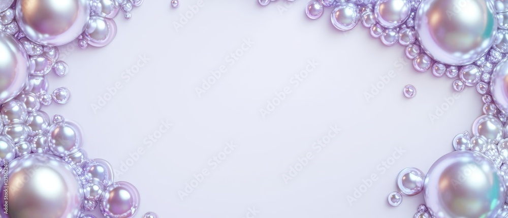 Poster elegant and shimmering pearls and bubbles on soft background for design and decoration purposes in s