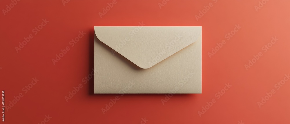 Poster simple and elegant cream envelope on warm red background for minimalist design and creative projects