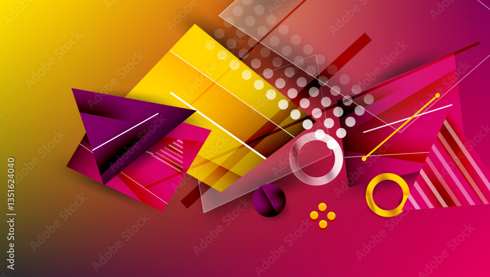 Poster abstract background - overlapping circles, rectangles, and triangles with vibrant gradients. semi-tr