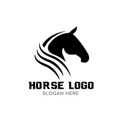 Modern horse head logo design in black and white. Horse logo template with transparent background, vector illustration eps 10
