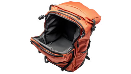 open backpack isolated on white background