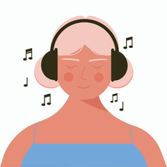Young smiling woman in headphones listening to music with eyes closed