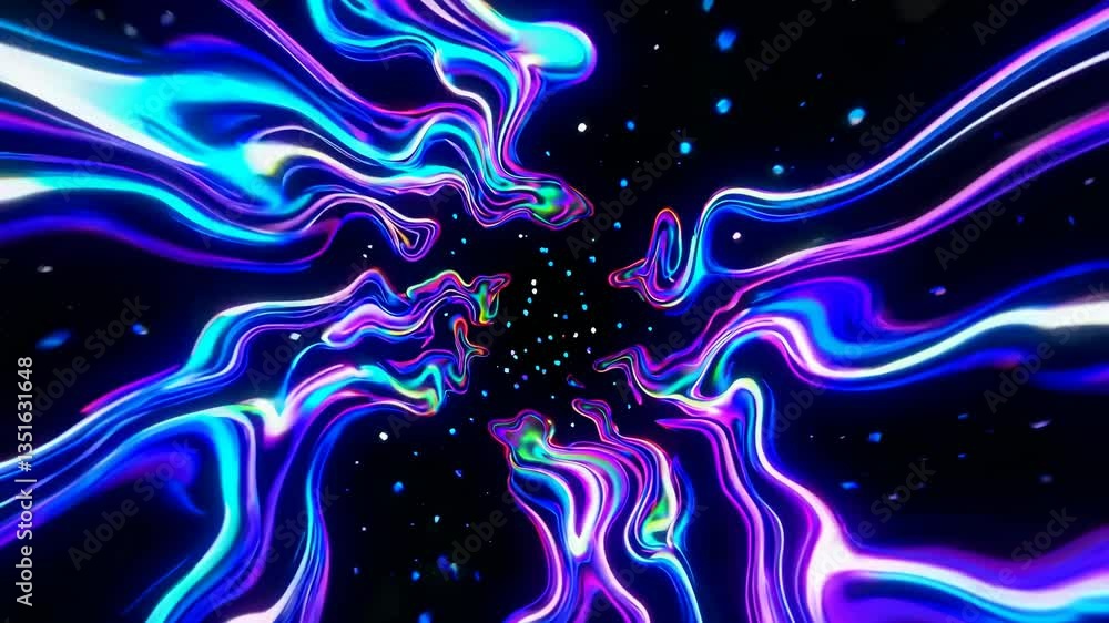 Poster dynamic video of neon light trails swirling in a vortex, captured from a central angle, creating a f