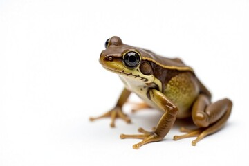 Small brown frog against pure white, showing texture, pure, earthy, single