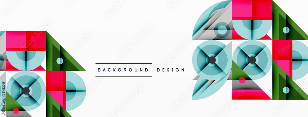Aufkleber dynamic geometric composition with sharp angles, circular forms, and gradient colors