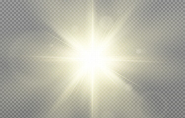 Vector light on isolated transparent background. Sun, rays of light png. Magic glow, golden light png.