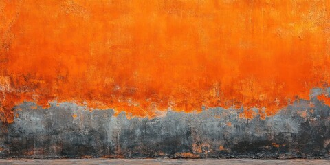 Naklejka premium A large, aged orange wall with a rough texture, painted in shades of charcoal gray and rust