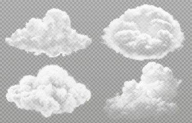 Vector realistic cloud, smoke or fog on isolated transparent background. Cloud png. Smoke png