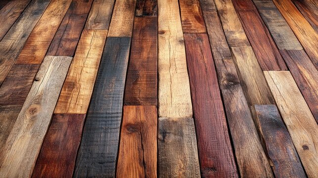 Rustic wood floor planks, various tones & textures