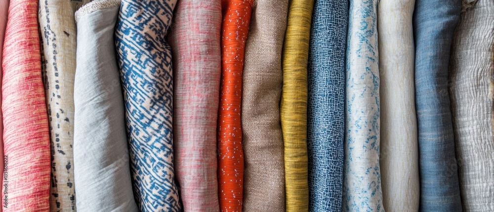 Poster a vibrant collection of textiles displaying rich textures and colors for creative projects and desig