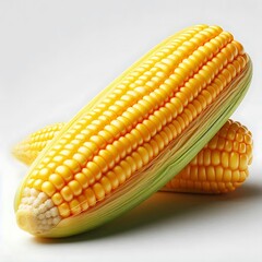 Perfectly ripe sweet corn cobs with bright yellow kernels, great for promoting organic agriculture, natural foods, farm markets, and healthy eating habits,