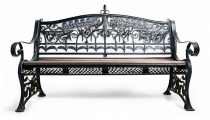 elegant vintage cast iron garden bench on a white background