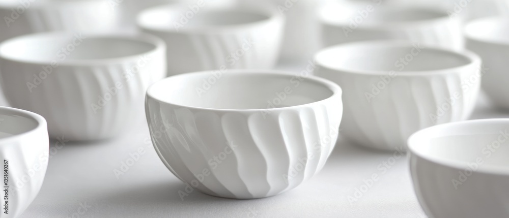 Aufkleber collection of elegant white bowls featuring unique wave patterns on a minimalist white background fo
