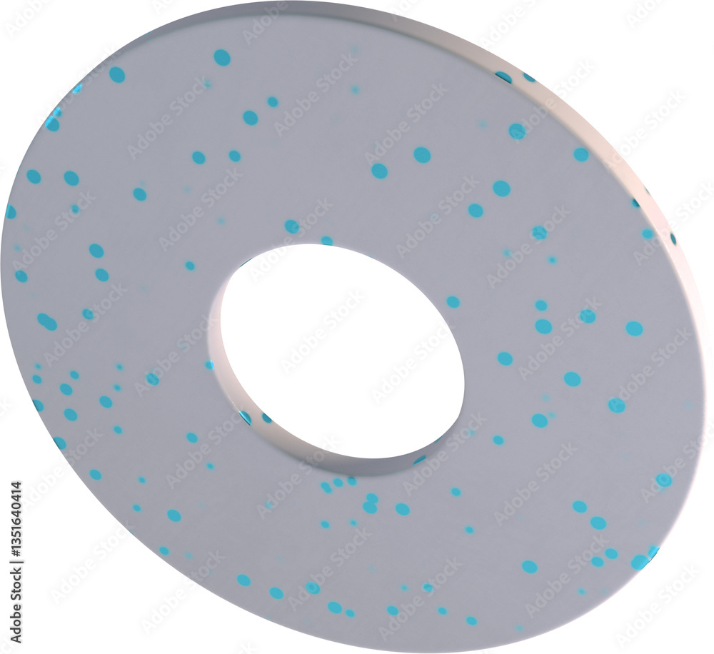 Fototapete flat white donut-shaped object with central hole and blue dot pattern. minimalist abstract design in