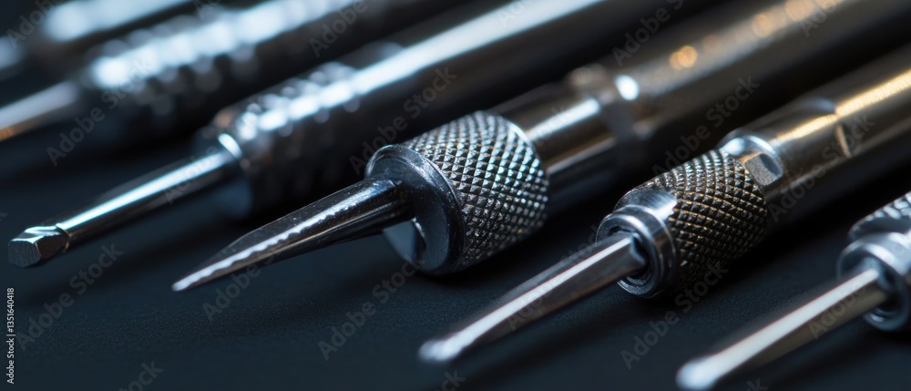 Poster precision hand tools set with different attachments for repair work and maintenance in professional 