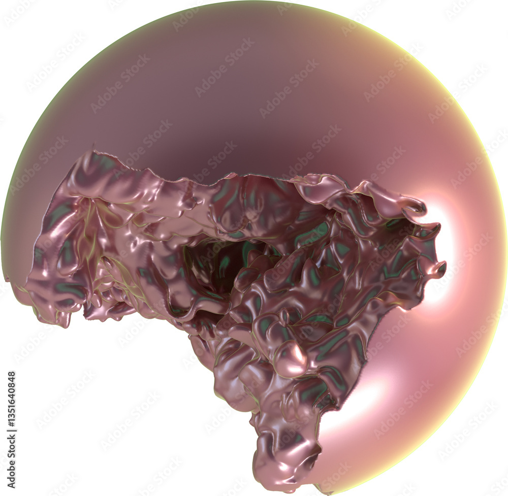 Poster glossy pink orb with dynamic wrinkled surface and deep cavity. abstract surreal 3d render for digita