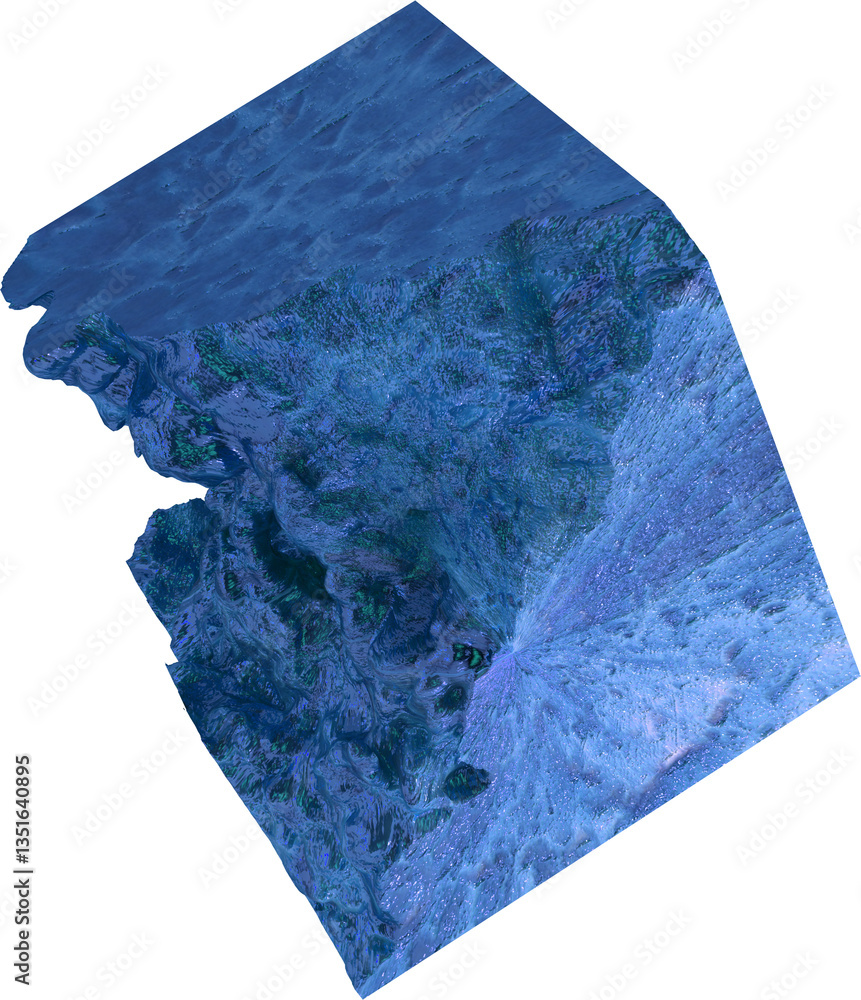 Aufkleber abstract blue square with rugged surface and fractal patterns. geological inspired 3d render for dig