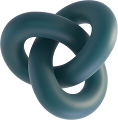 Interlinked dark teal torus rings with smooth surface geometry isolated on white background. Ideal for digital art product rendering modern abstract shapes futuristic design assets