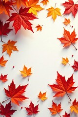 Obraz premium scattered maple leaves in shades of red and orange, leafy, autumnal