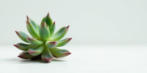Small succulent with waxy leaves on white surface, isolated, texture, closeup