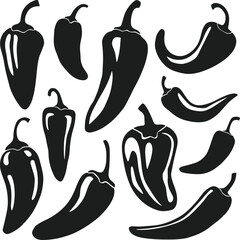 Set of Chili Pepper Silhouettes - Spicy Food Vector Illustration