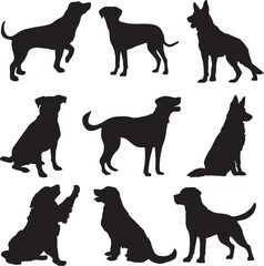 Dog silhouettes set, pet pack of vector silhouette design dogs ,dogs icon, isolated background.