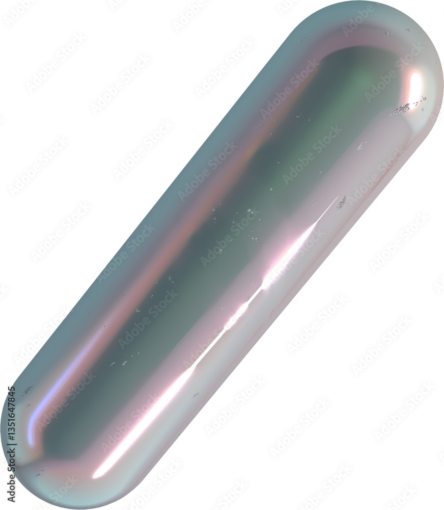 Poster glossy capsule with reflective surface in pink and green. smooth rounded form ideal for digital desi