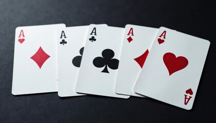 Obraz premium Playing cards arranged in a neat ace sequence , poker, game