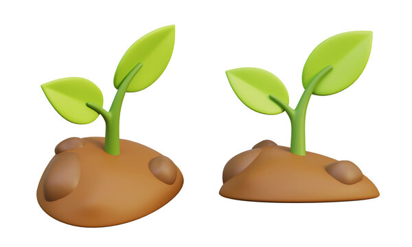 3D graphics of a sprout growing from a pile of dirt