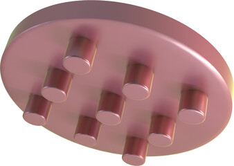 Pink abstract disc with cylindrical pegs. Smooth glossy surface and symmetrical design ideal for digital art, tech visuals, and futuristic 3D compositions
