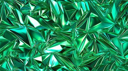 Abstract Emerald Green Metallic Foil Texture Shiny Crinkled Wrinkled Surface Background