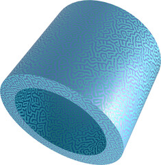 Abstract blue cylinder with intricate textured pattern. Glossy surface and maze-like design perfect for modern digital compositions and futuristic design backgrounds
