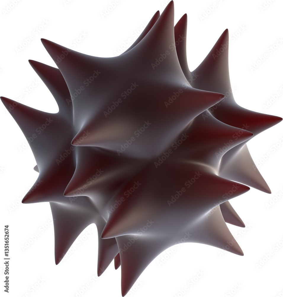 Poster dark-red matte abstract three-dimensional sculpture with smooth sharply pointed star-like protrusion