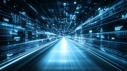 A digital data tunnel depicting virtual movement through a pathway