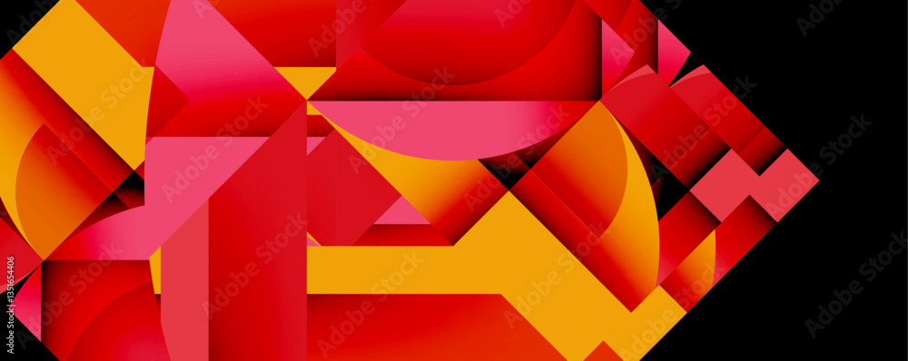 Poster Abstract geometric composition with interlocking circular and angular shapes, featuring smooth gradients and sharp contrasts on a white background