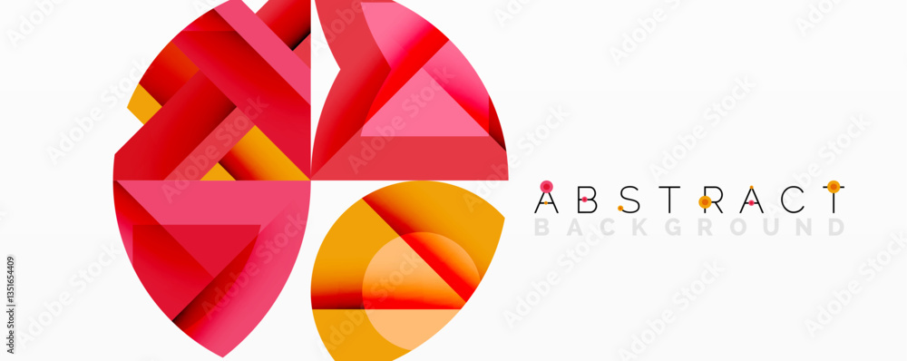 Poster Abstract geometric composition with interlocking circular and angular shapes, featuring smooth gradients and sharp contrasts on a white background