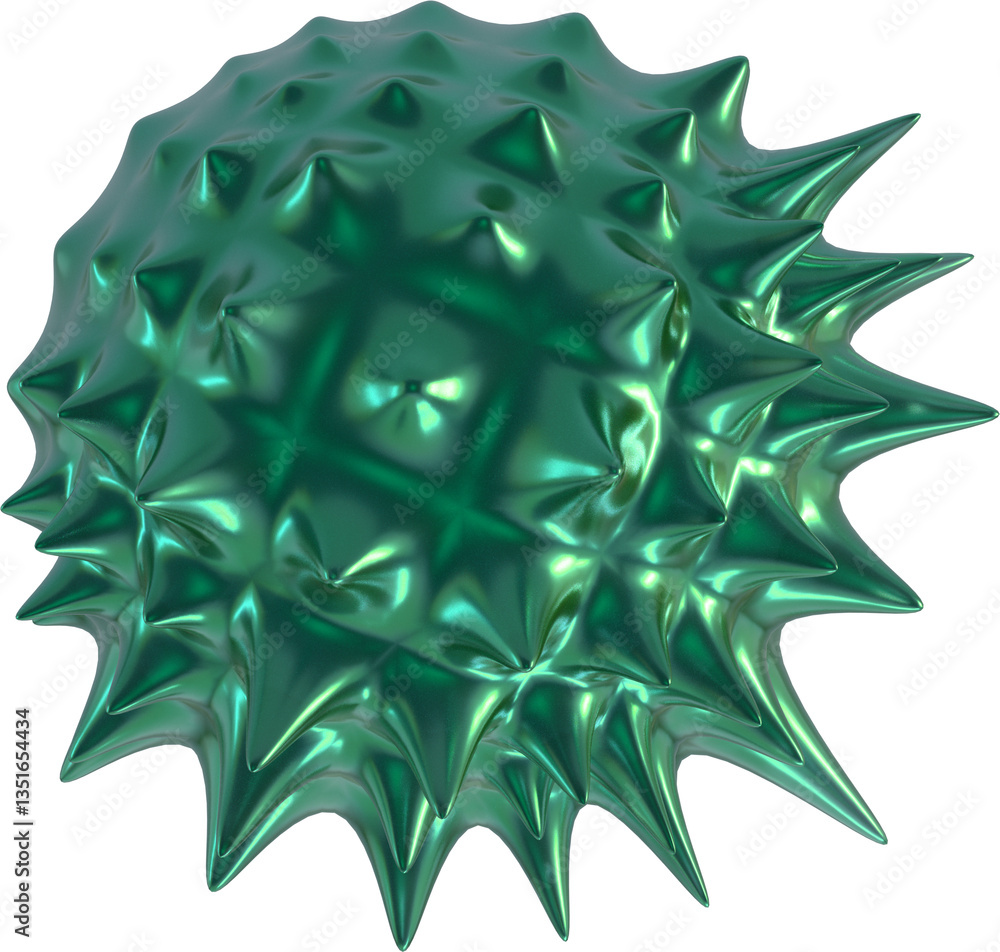 Aufkleber reflective spiked green object with metallic surface and pronounced sharp protrusions evoking futuri