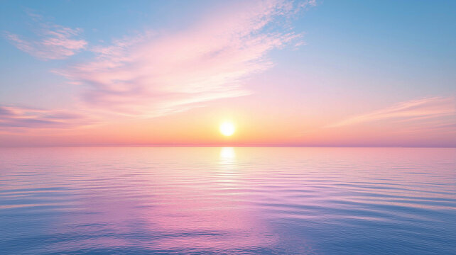 パステルカラーの日の出の海の風景
